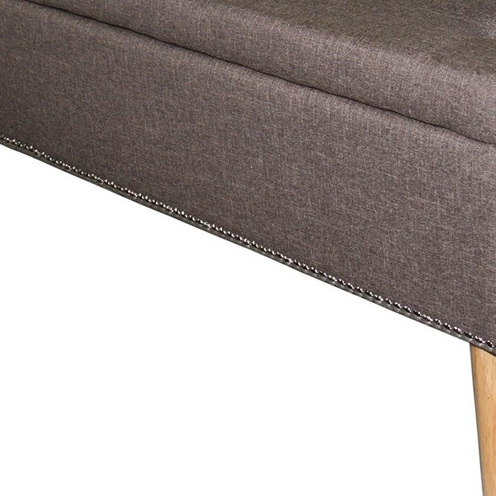 Gray Brown Linen Look Tufted Storage Bench