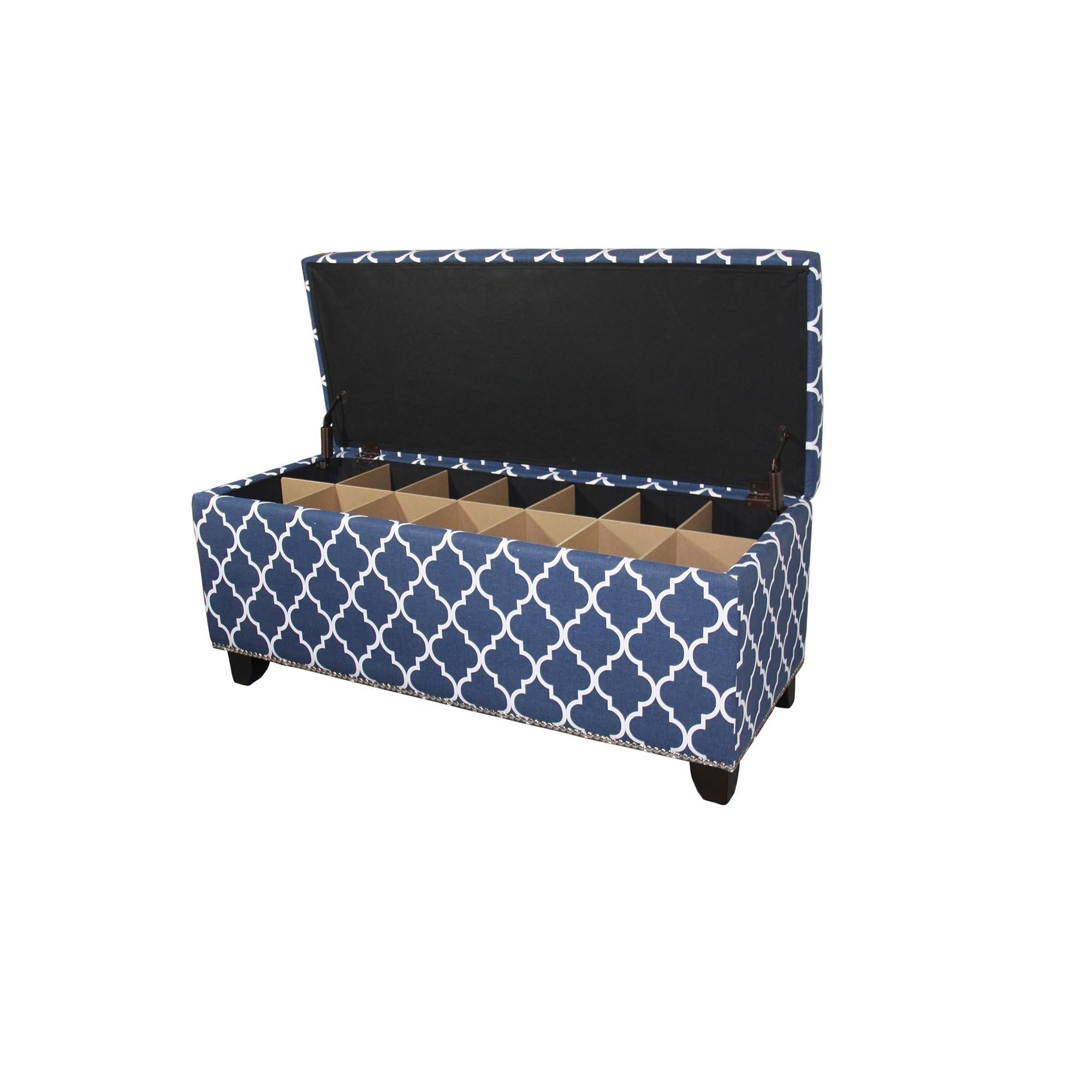 Blue and White Quatrefoil Storage Bench