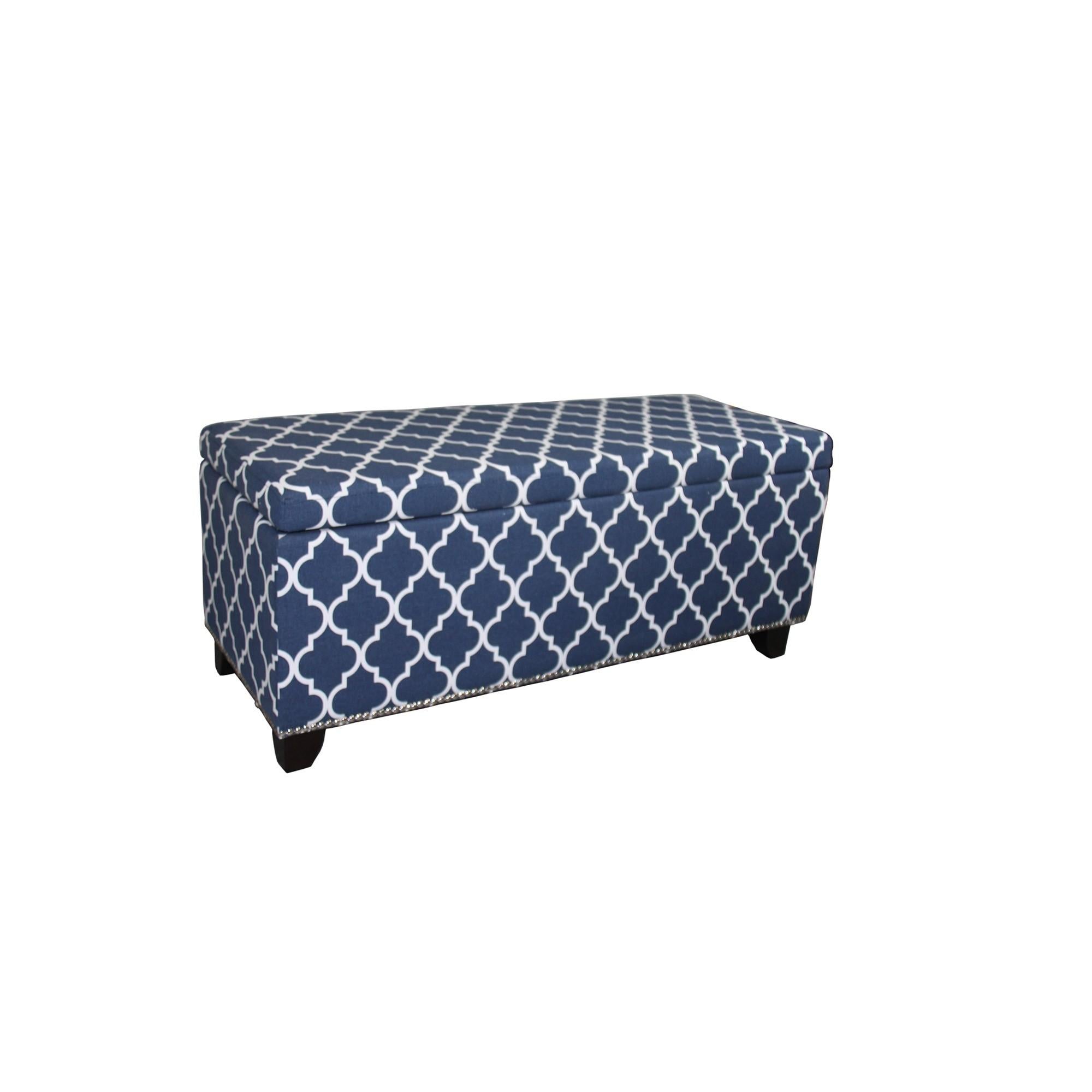 Blue and White Quatrefoil Storage Bench