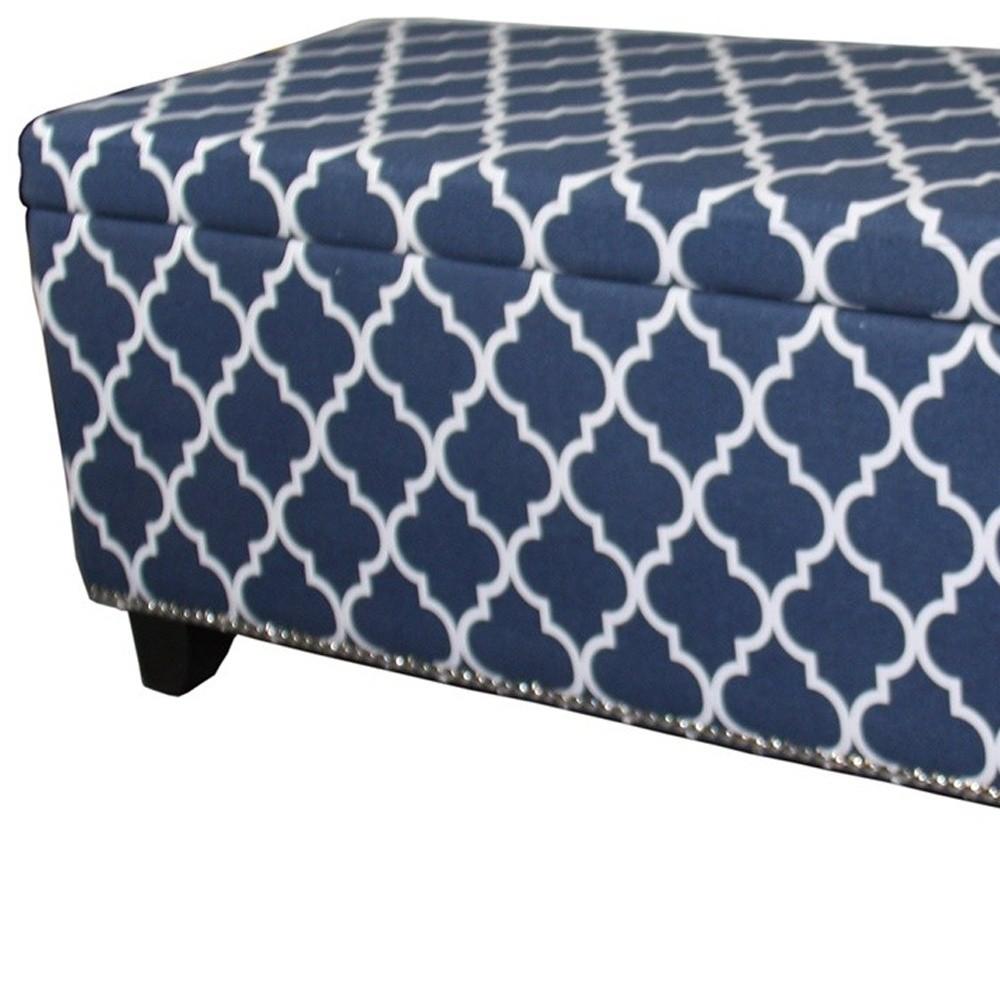 Blue and White Quatrefoil Storage Bench