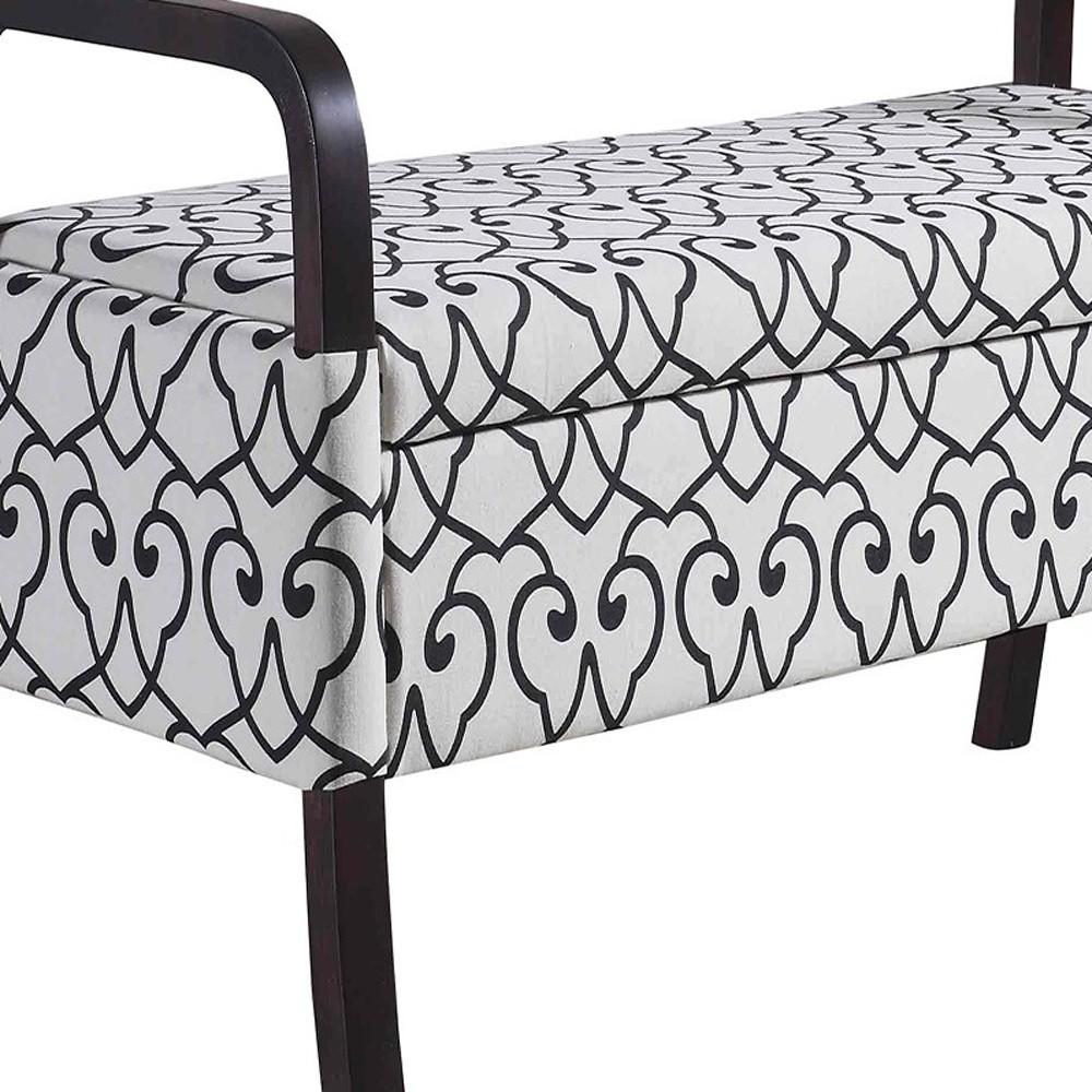 Black and White Scroll Wooden Storage Bench with Handles