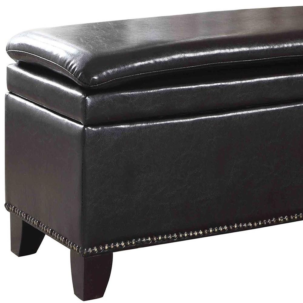 Deep Brown Double Cushion Faux Leather Storage Bench