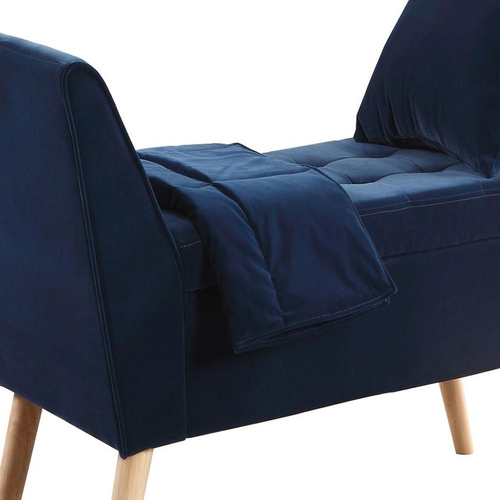 Navy Blue Modern Flair Storage Bench with Pillow and Blanket