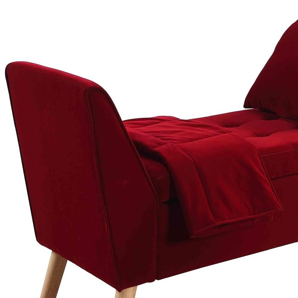 Deep Red Modern Flair Storage Bench with Pillow and Blanket