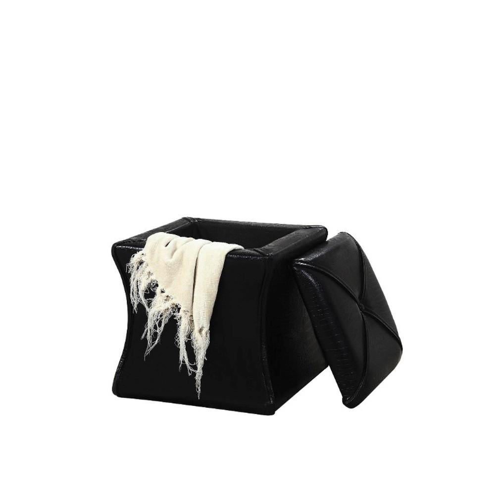 Glam Black Faux Croc Storage Ottoman