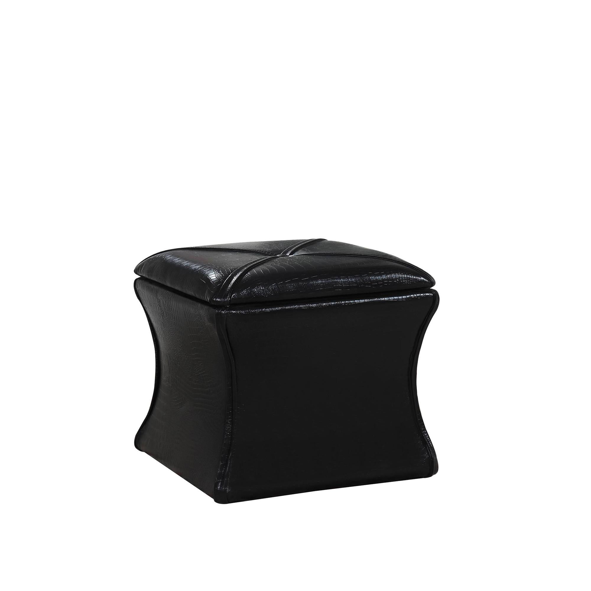 Glam Black Faux Croc Storage Ottoman