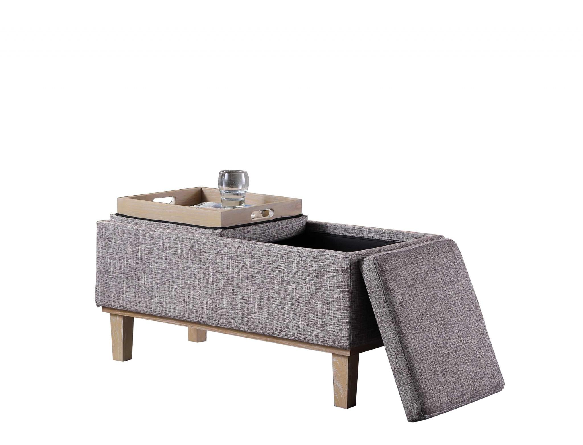 Gray Linen Look and Natural Storage Bench with Tray