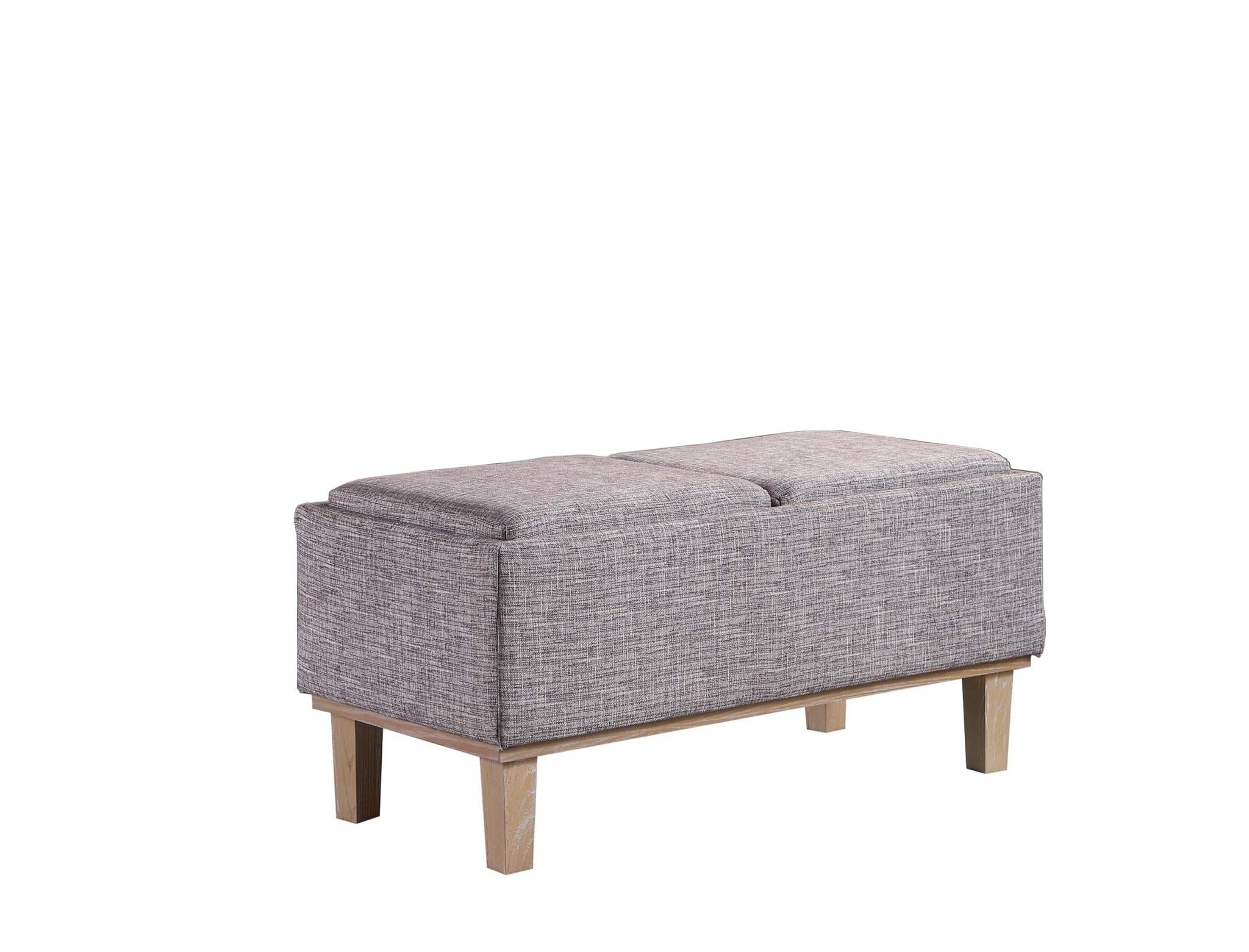 Gray Linen Look and Natural Storage Bench with Tray