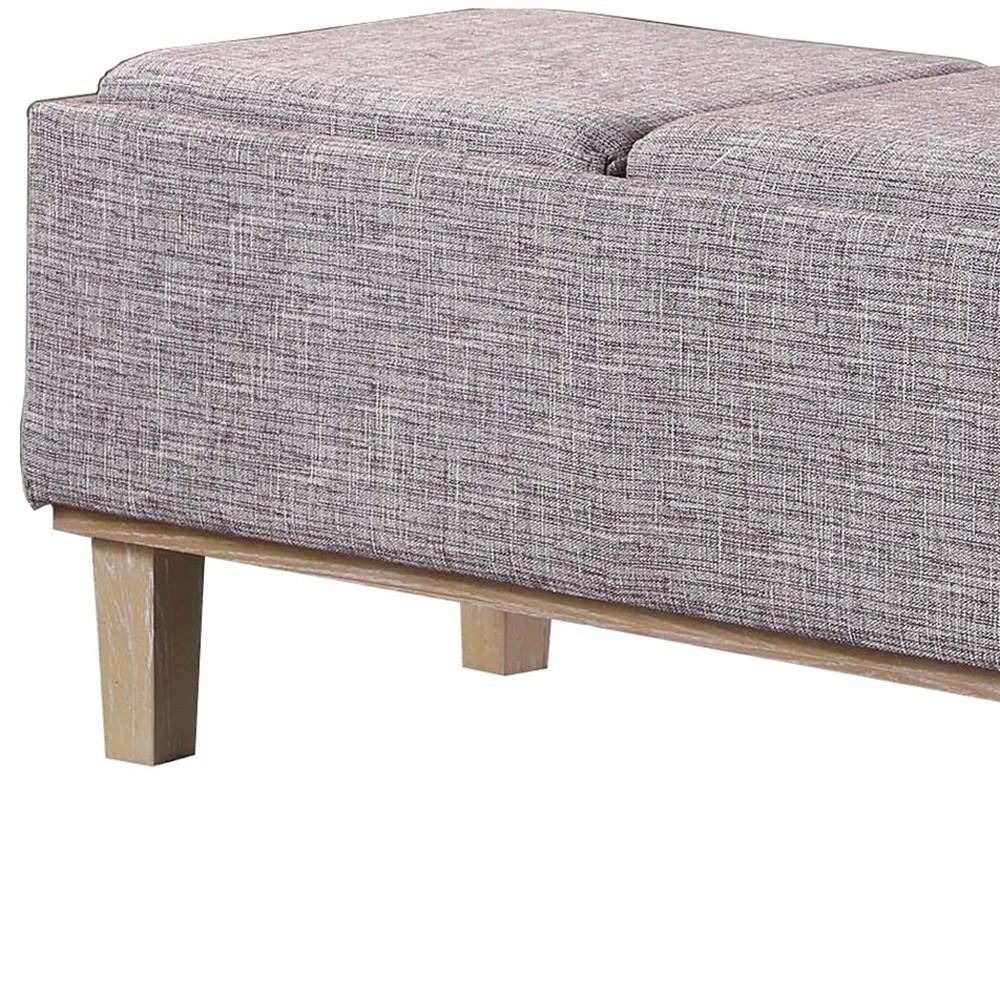 Gray Linen Look and Natural Storage Bench with Tray