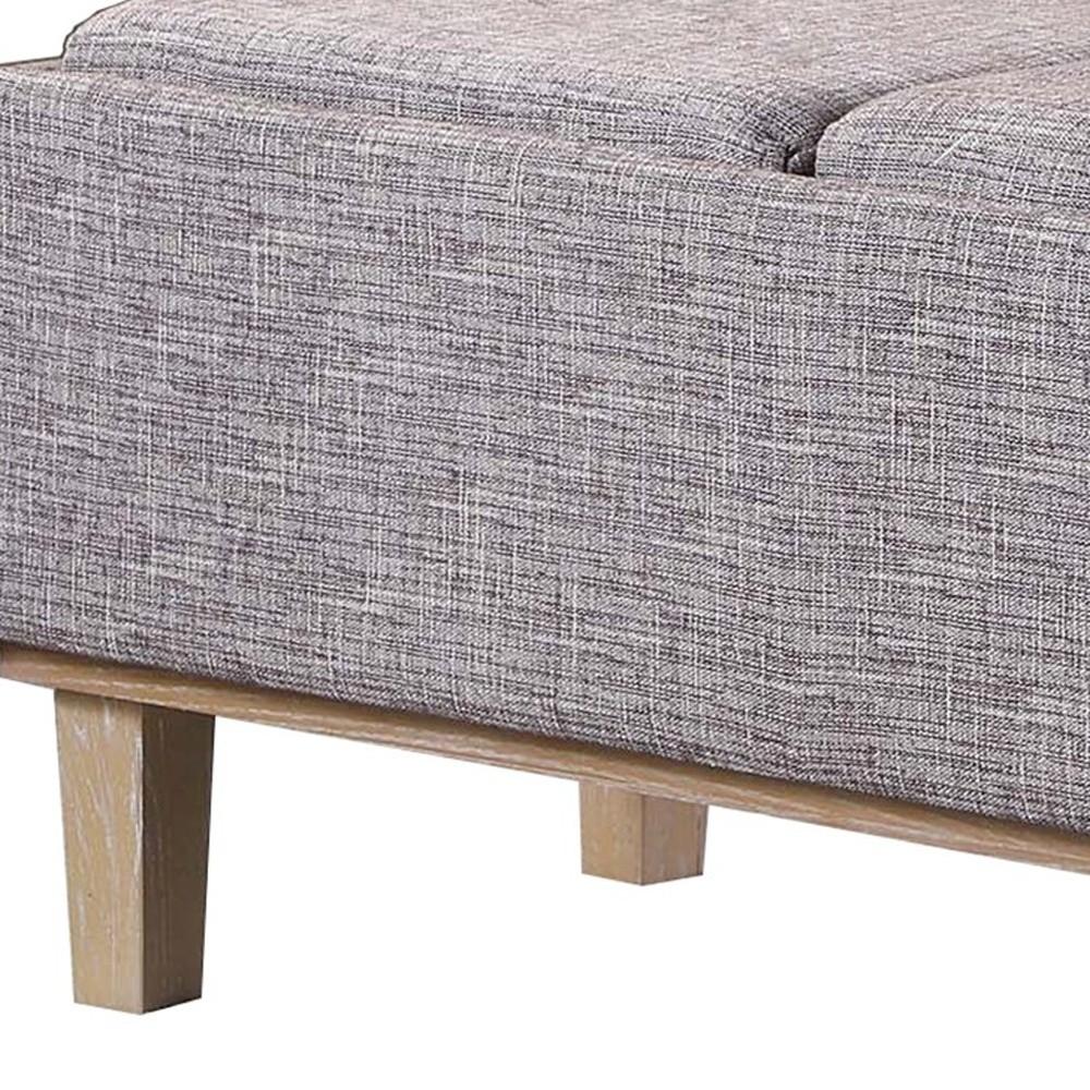 Gray Linen Look and Natural Storage Bench with Tray