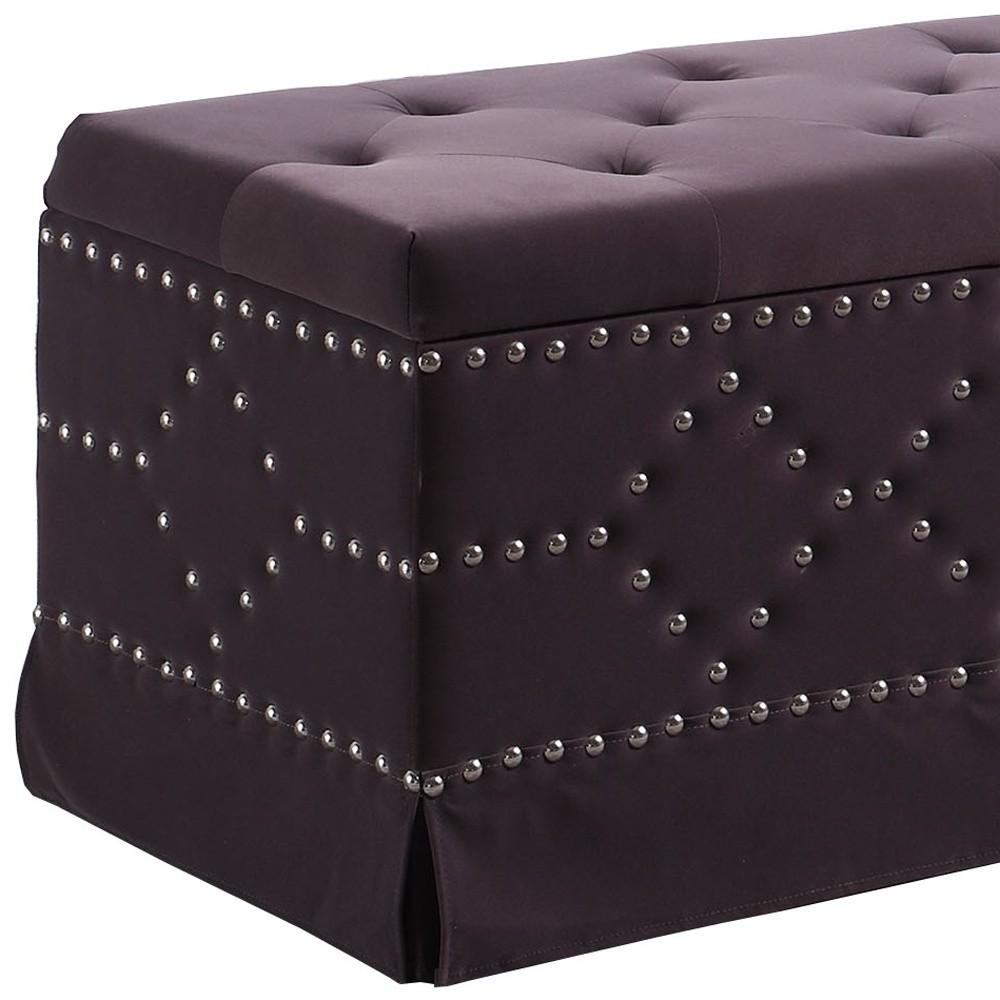 Dark Gray Velvet Nailhead Storage Bench with Ottomans