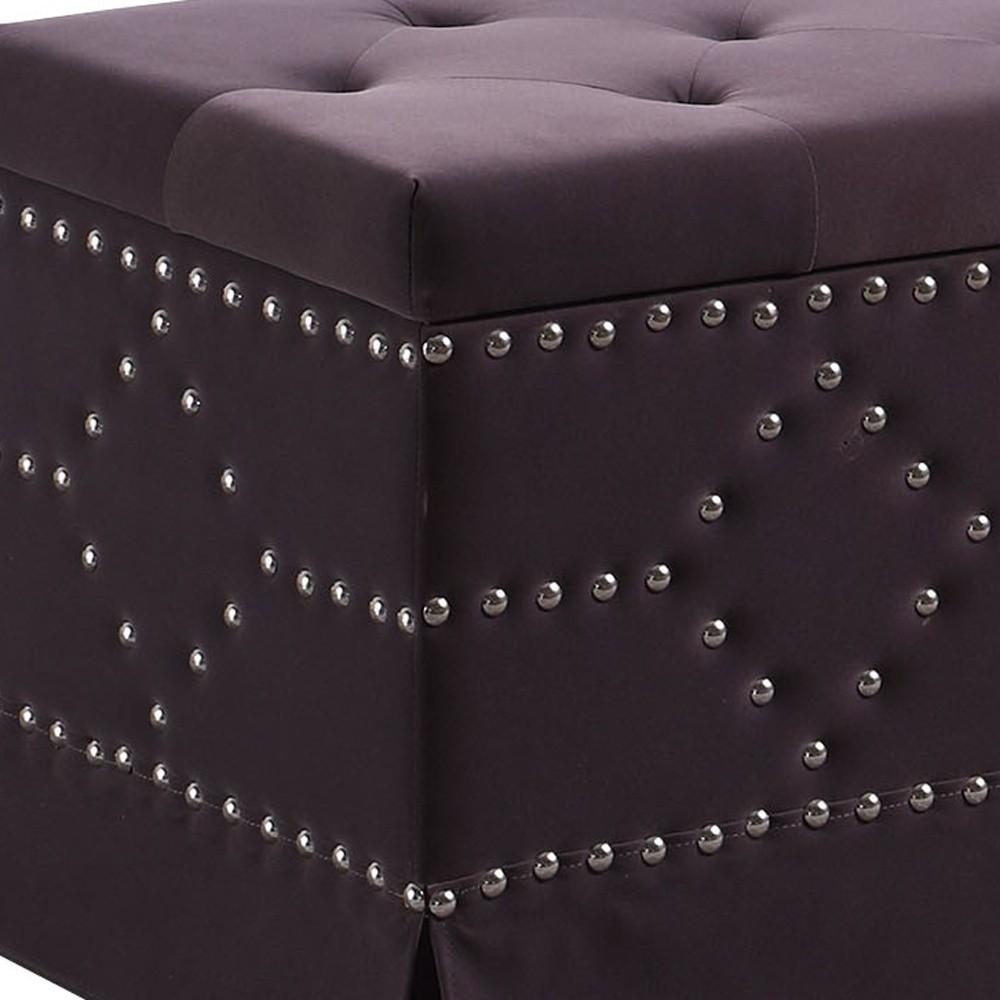 Dark Gray Velvet Nailhead Storage Bench with Ottomans