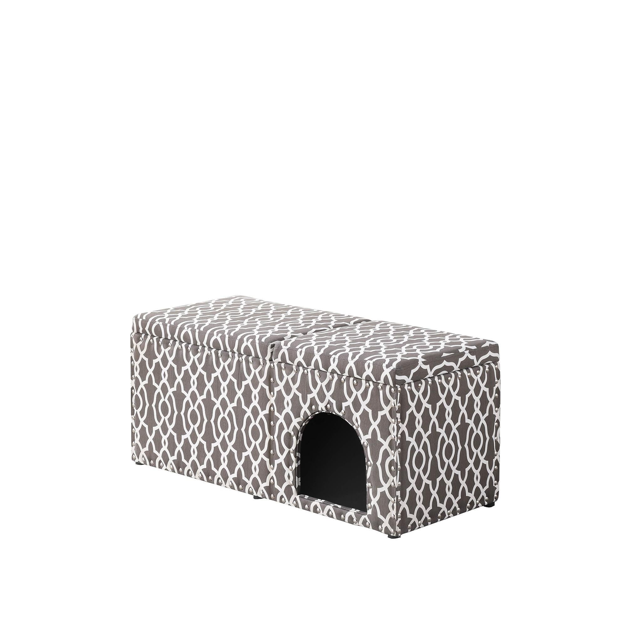 Gray Brown Lattice Storage Bench with Pet Bed