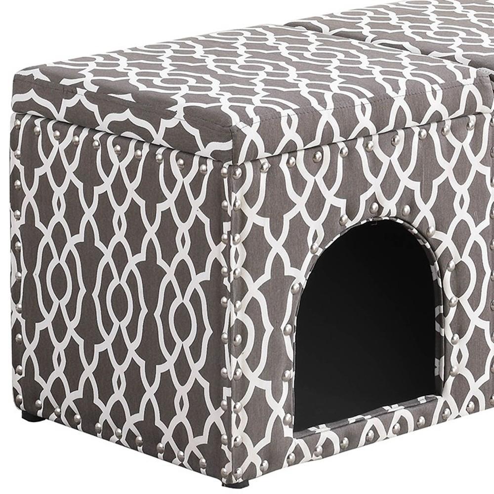 Gray Brown Lattice Storage Bench with Pet Bed