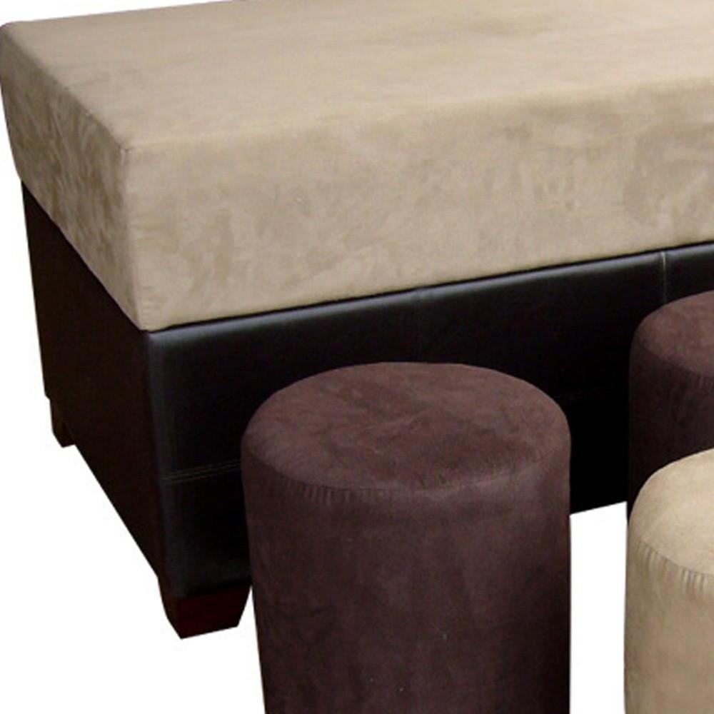 Brown Six Piece Microfiber Storage Bench with Ottomans