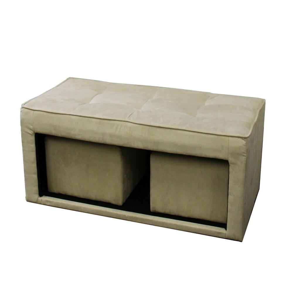 Beige Storage Bench and Ottoman Set