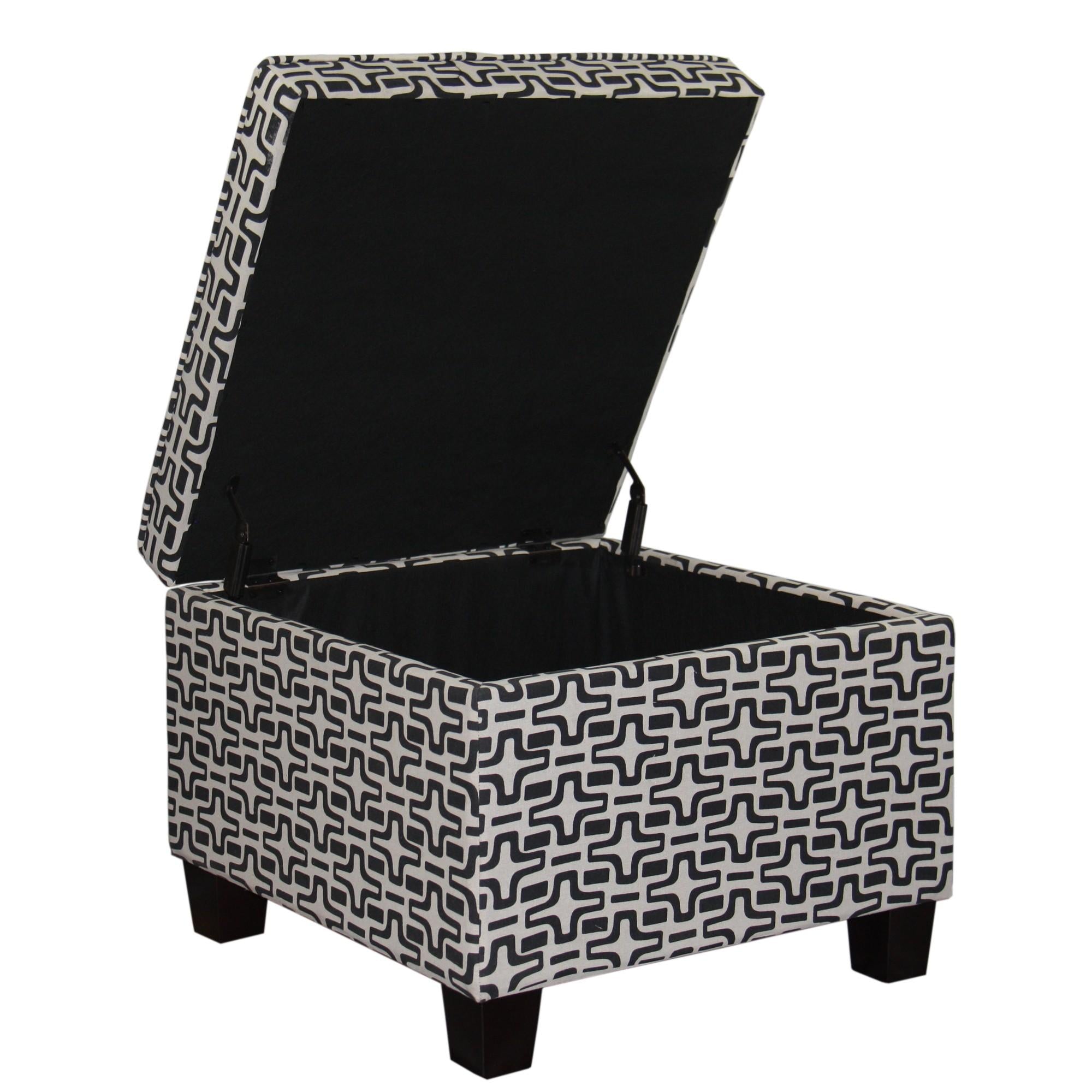 Dark Brown and White Retro Star Print Storage Ottoman