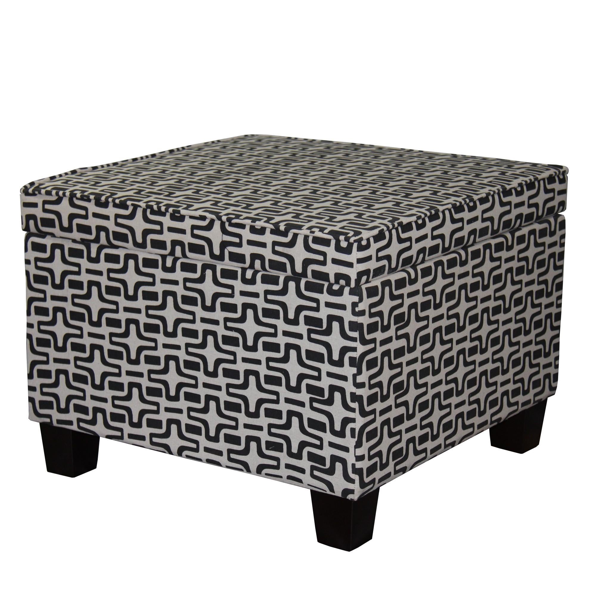 Dark Brown and White Retro Star Print Storage Ottoman