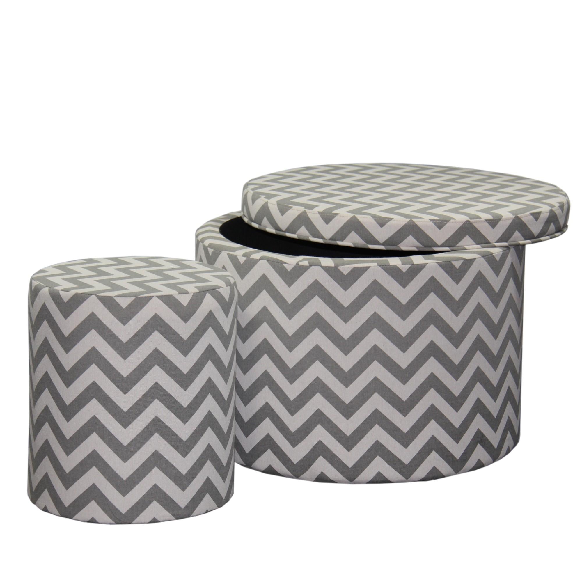 Gray and White Chevron Ottoman Two Piece Set