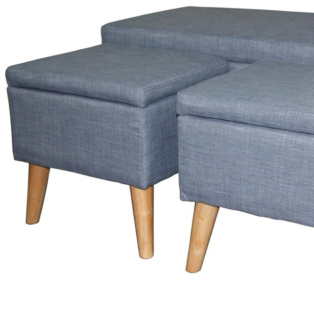 Blue Linen Look Storage Bench and Ottoman Three Piece Set