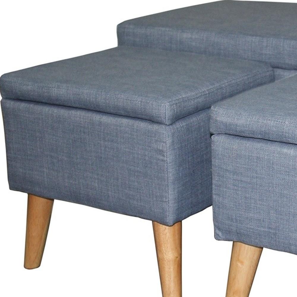 Blue Linen Look Storage Bench and Ottoman Three Piece Set