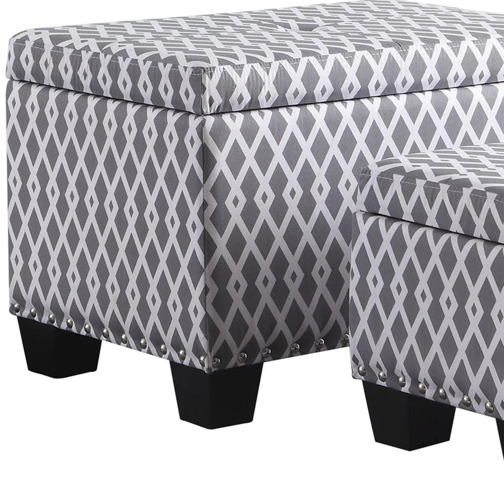 Set of Two Gray and White Diamonds Storage Ottomans