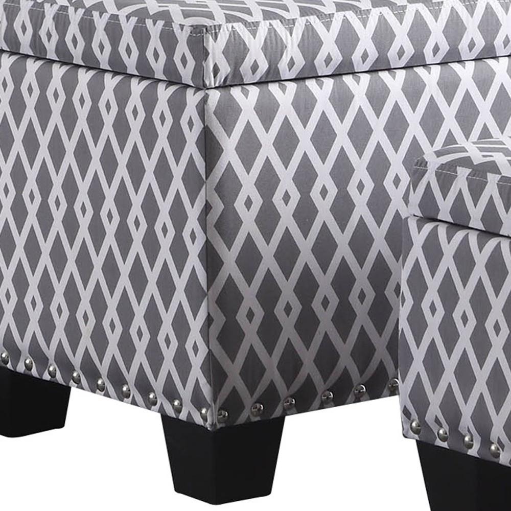 Set of Two Gray and White Diamonds Storage Ottomans