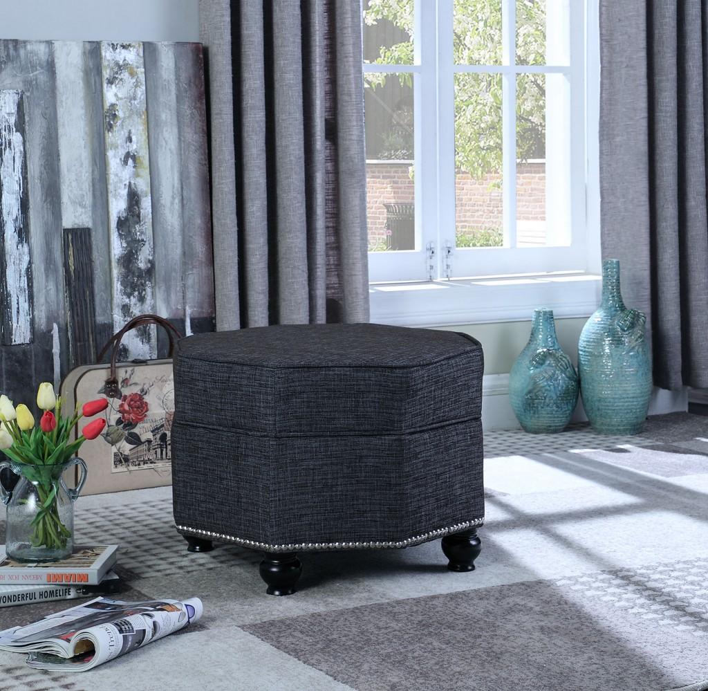 Smokey Blue Gray Hexagonal Storage Ottoman