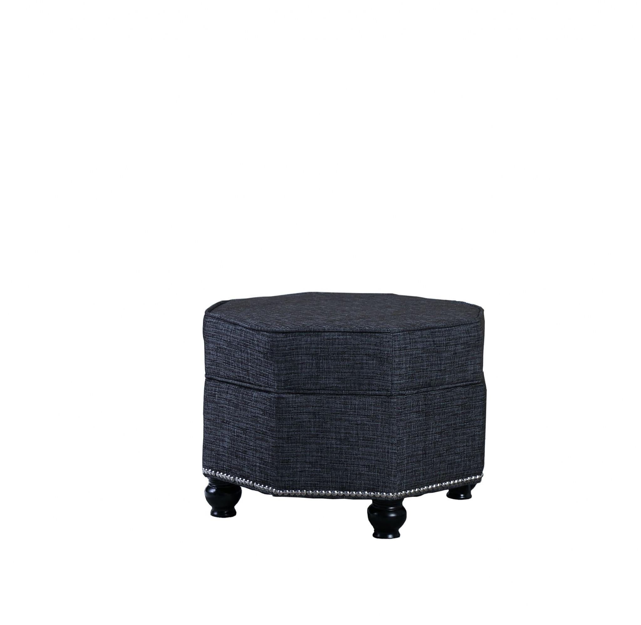 Smokey Blue Gray Hexagonal Storage Ottoman