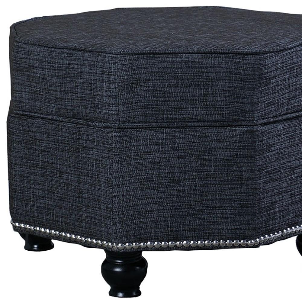 Smokey Blue Gray Hexagonal Storage Ottoman