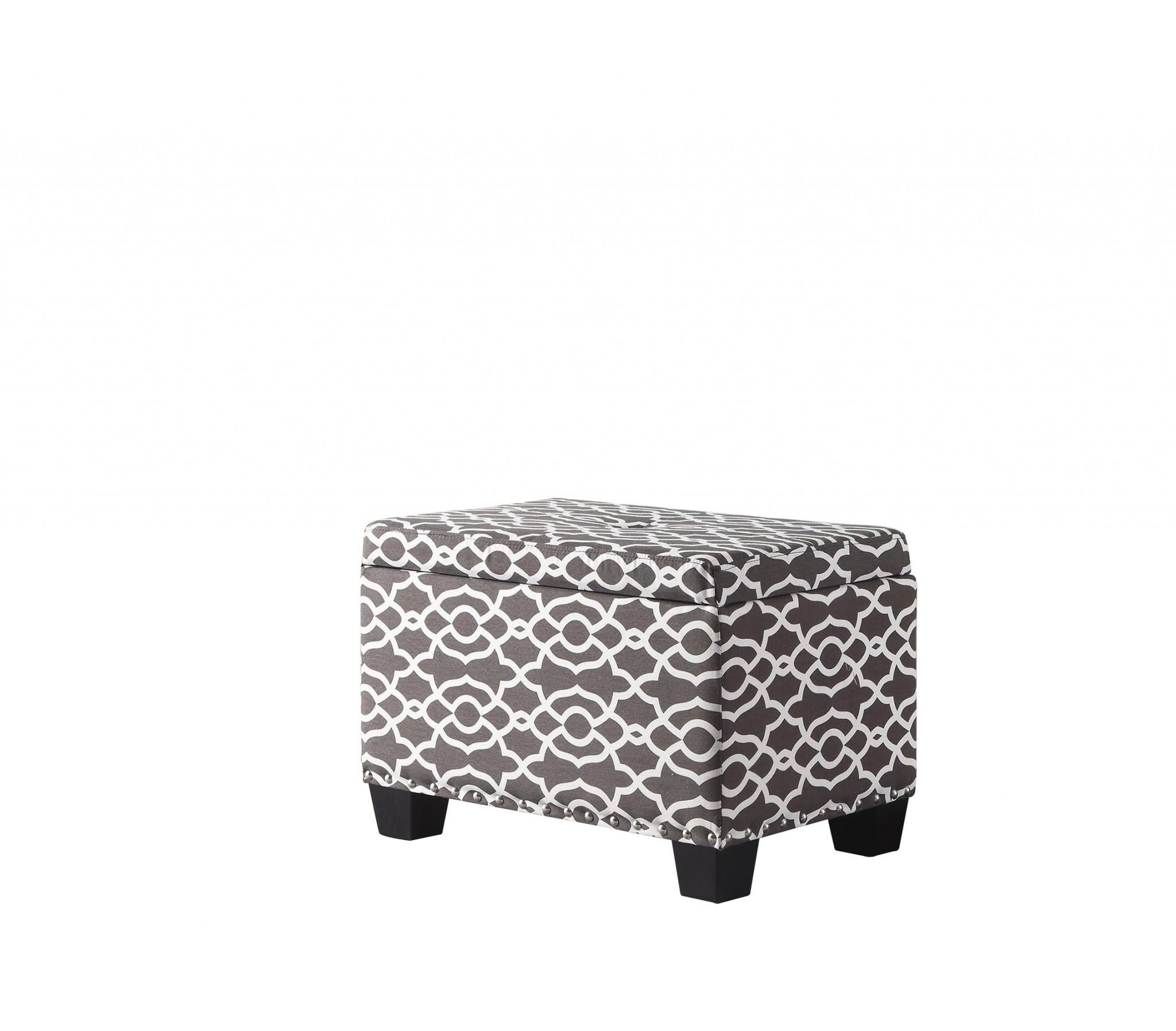 Set of Two Brown and White Lattice Rectangular Storage Ottomans