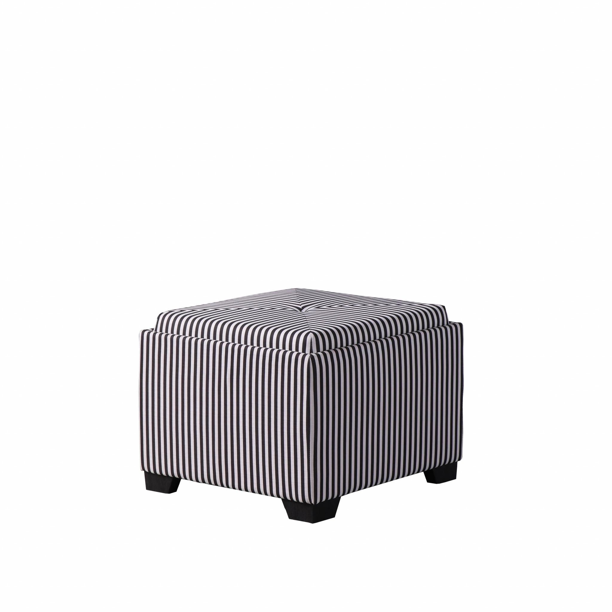 Black and White Pinstripes Tufted Storage Ottoman