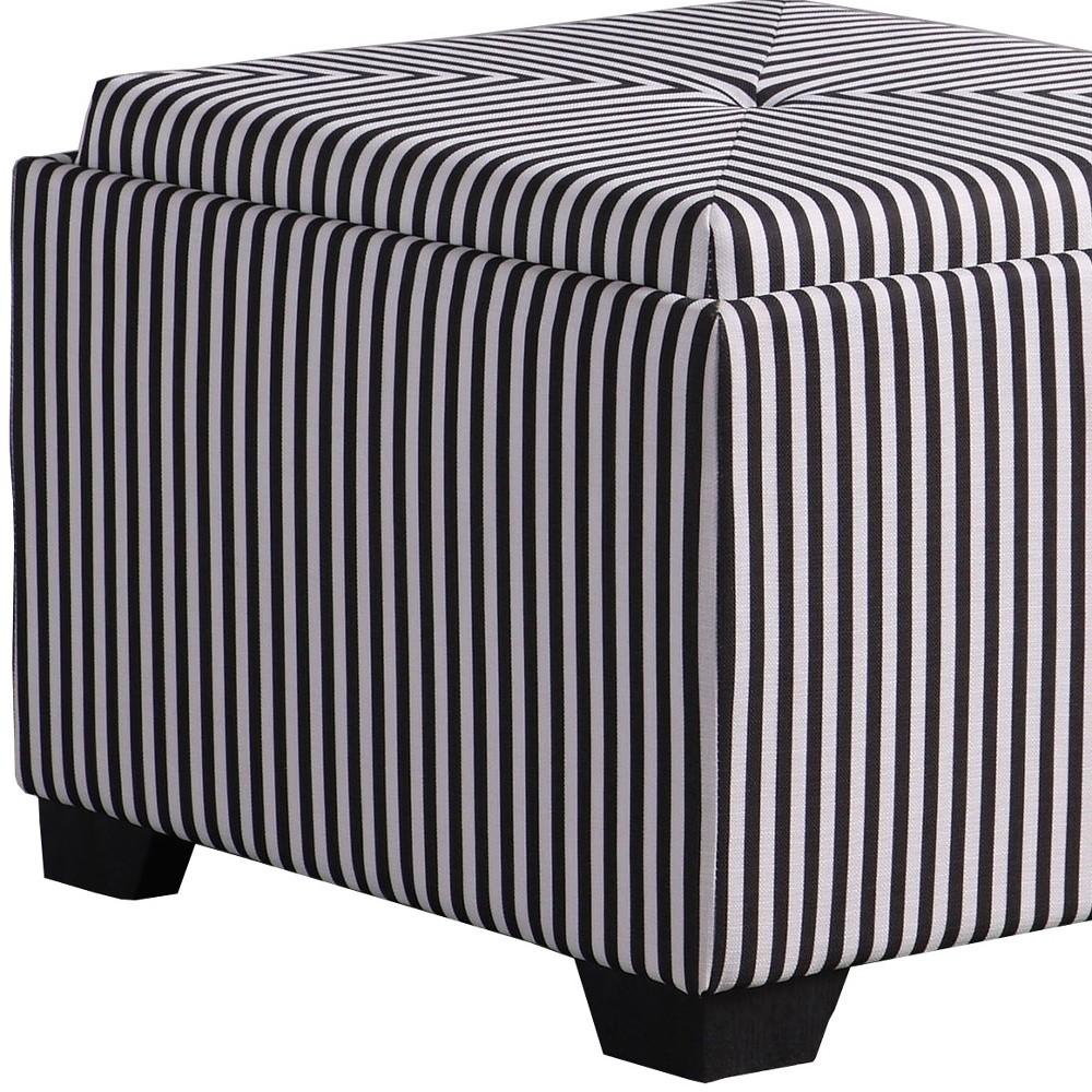 Black and White Pinstripes Tufted Storage Ottoman