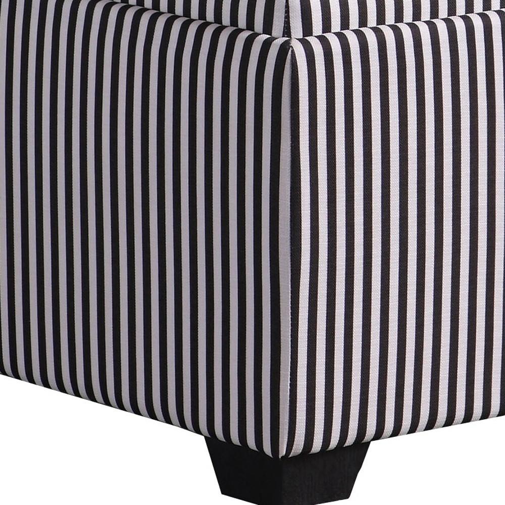 Black and White Pinstripes Tufted Storage Ottoman