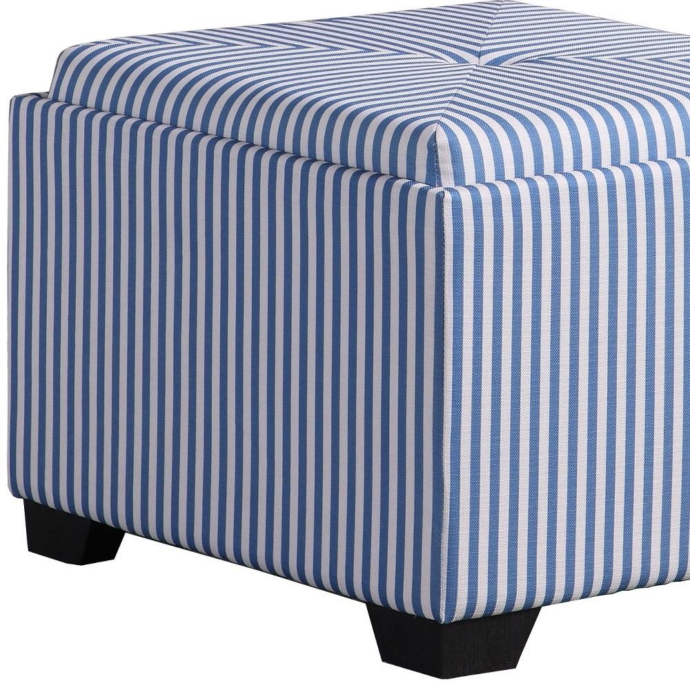 Blue and White Pinstripes Tufted Storage Ottoman