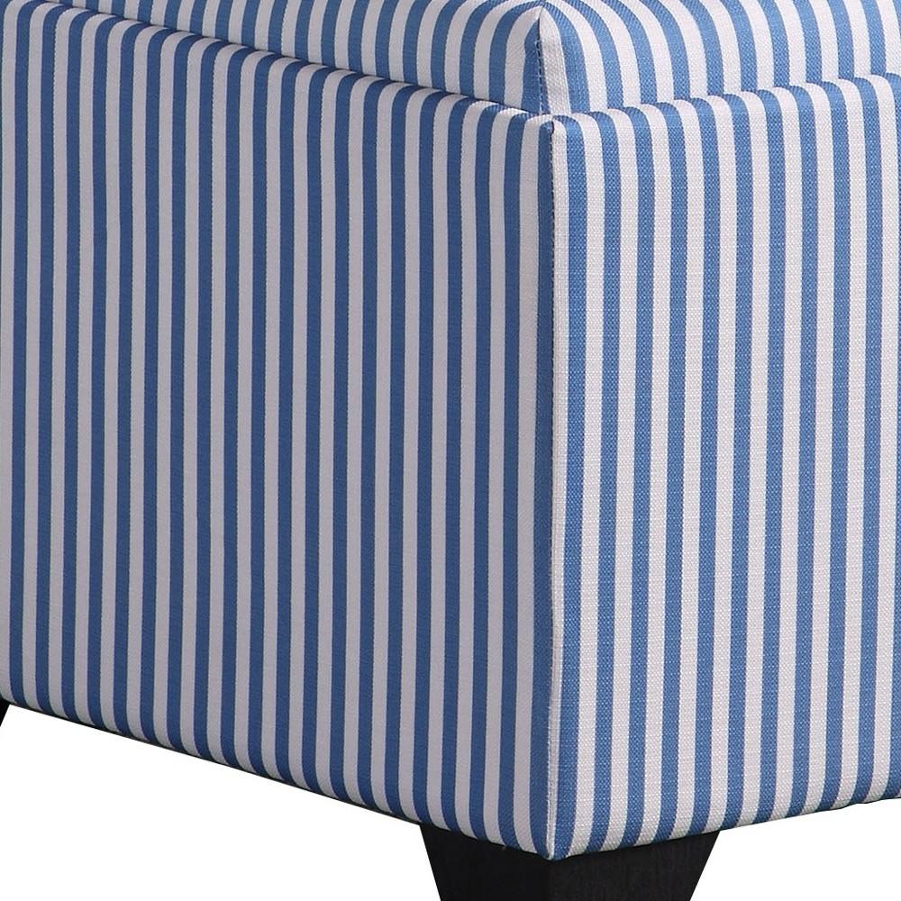 Blue and White Pinstripes Tufted Storage Ottoman