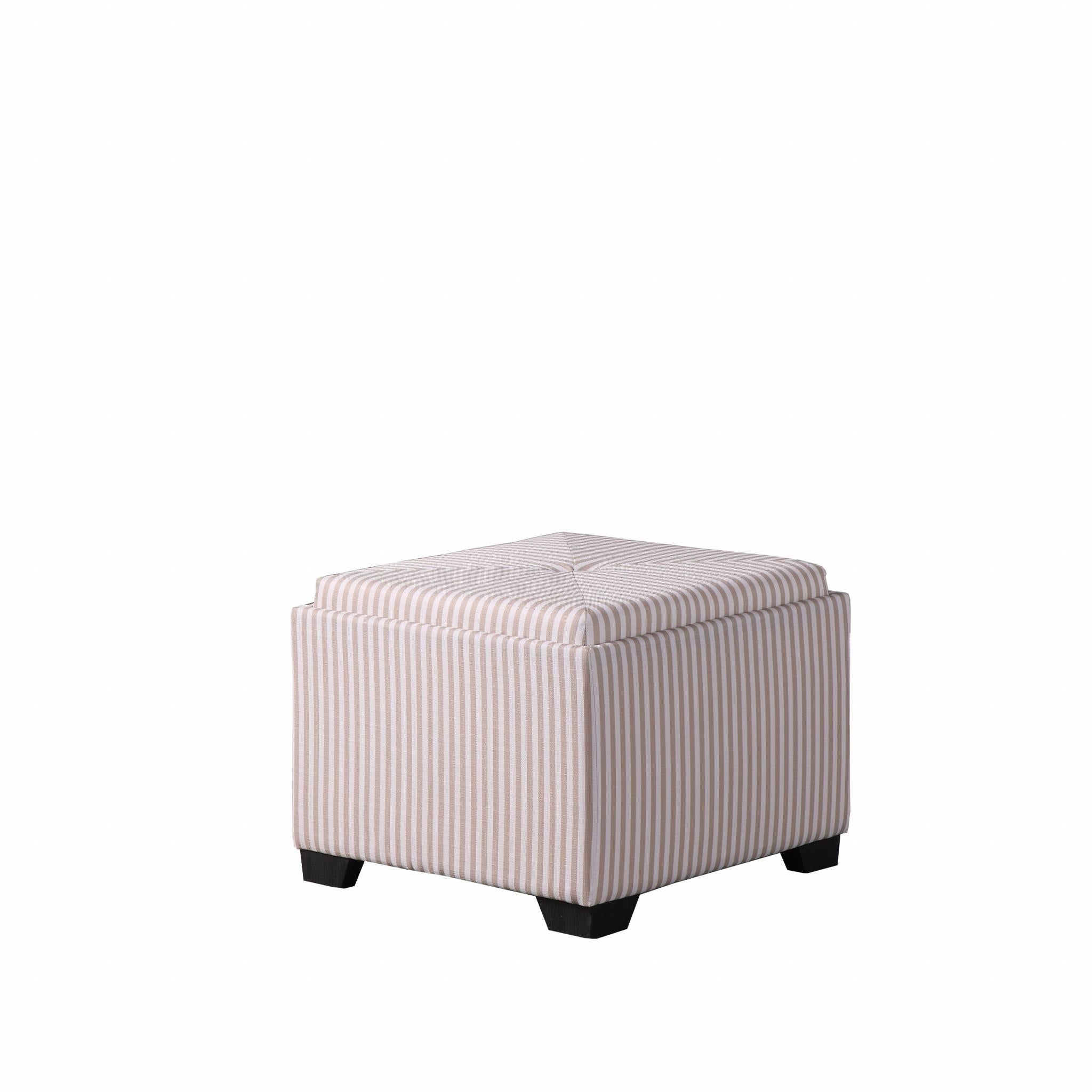 Gray and White Pinstripes Tufted Storage Ottoman