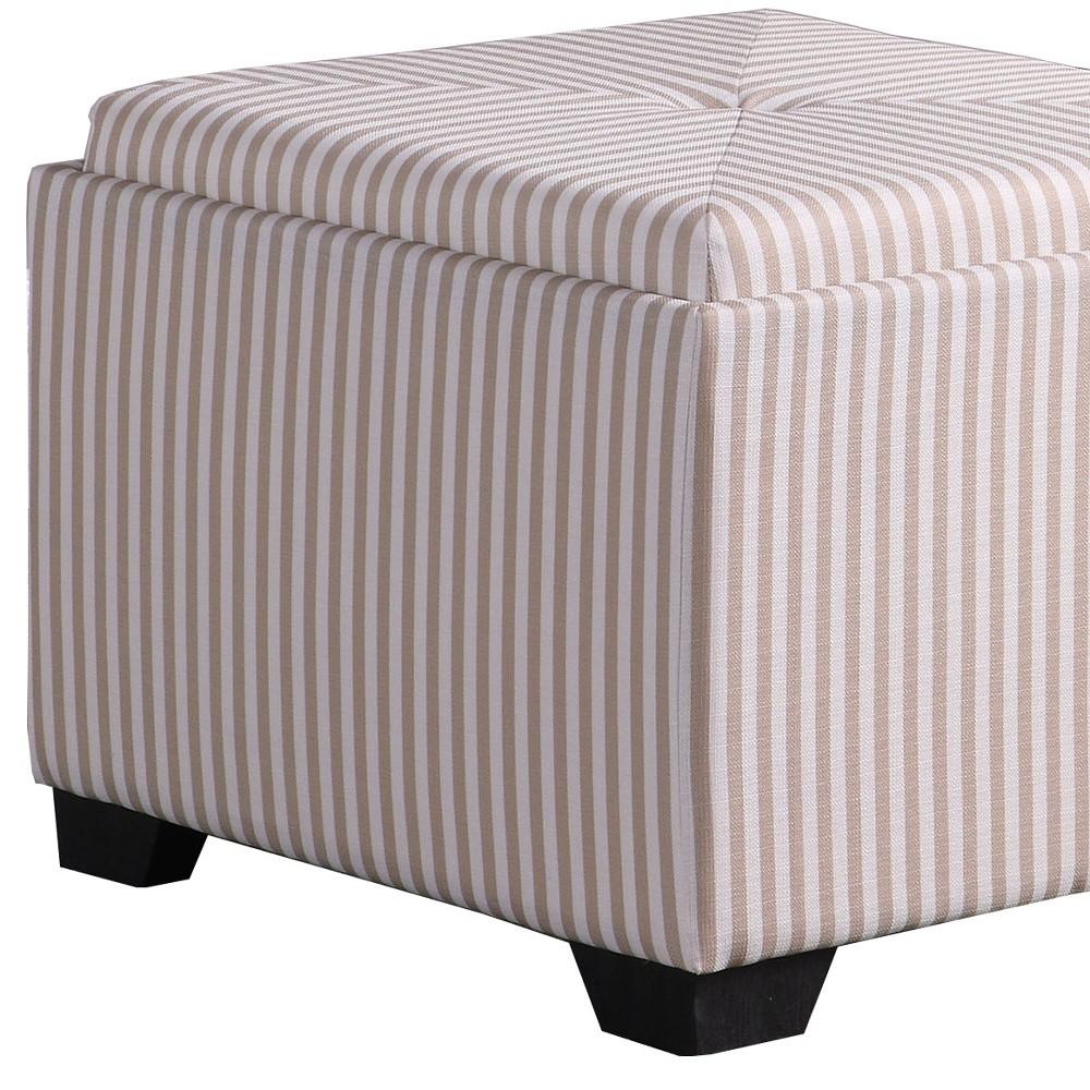 Gray and White Pinstripes Tufted Storage Ottoman