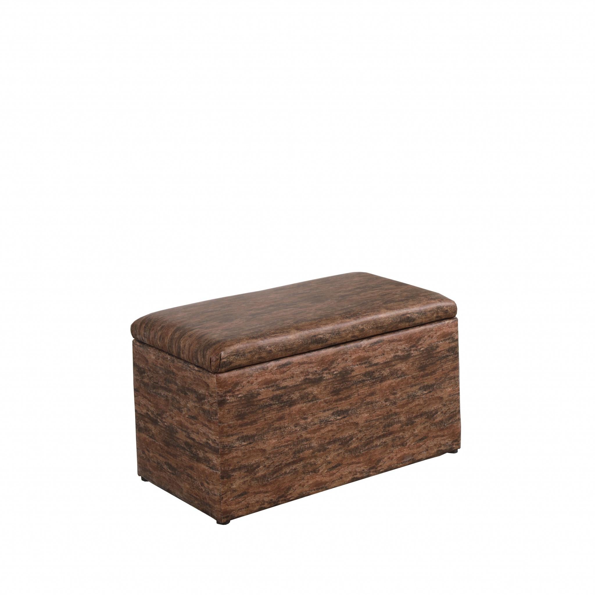 Dark Brown Wood Grain Faux Leather Storage Bench and Ottoman