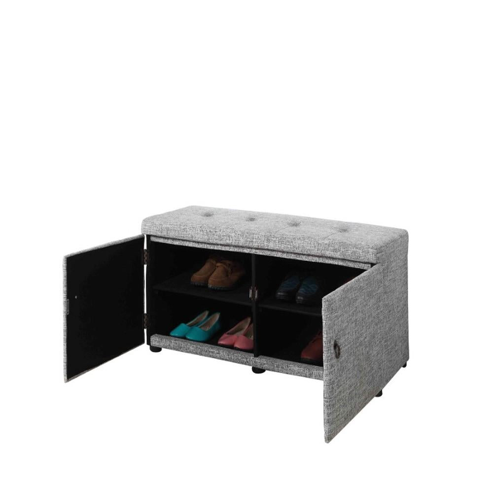 Light Gray Linen Look Double Door Shoe Storage Bench