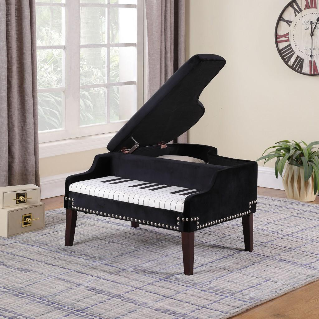 Black Velour Baby Grand Piano Storage Bench