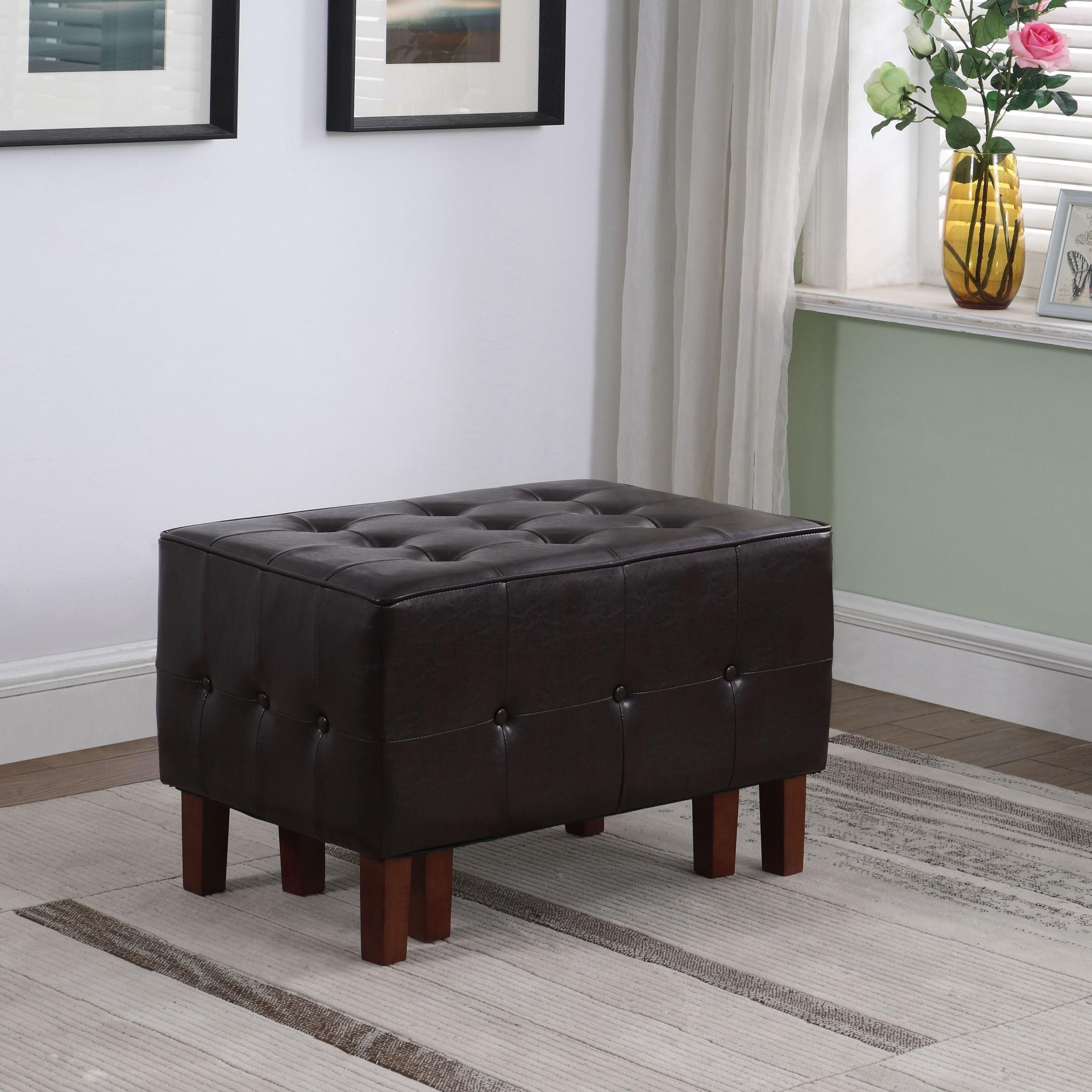 Set of Two Brown Faux Leather Tufted Stackable Ottomans