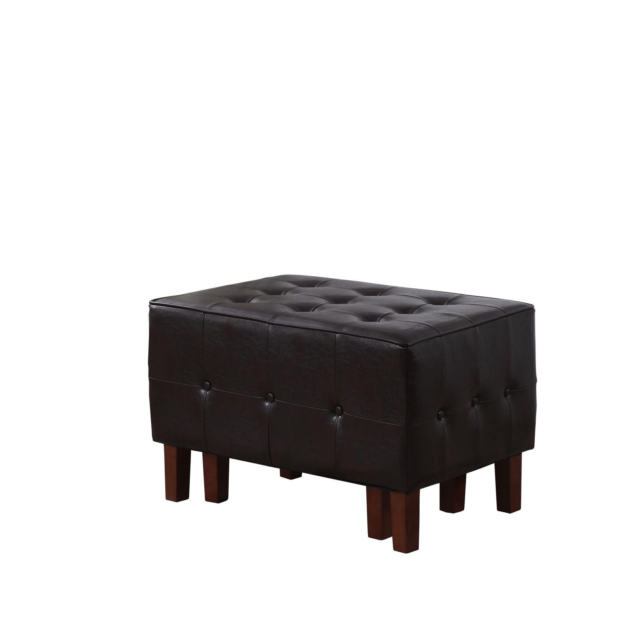 Set of Two Brown Faux Leather Tufted Stackable Ottomans