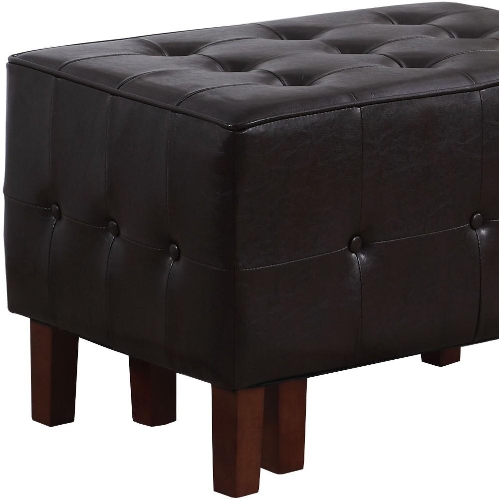 Set of Two Brown Faux Leather Tufted Stackable Ottomans