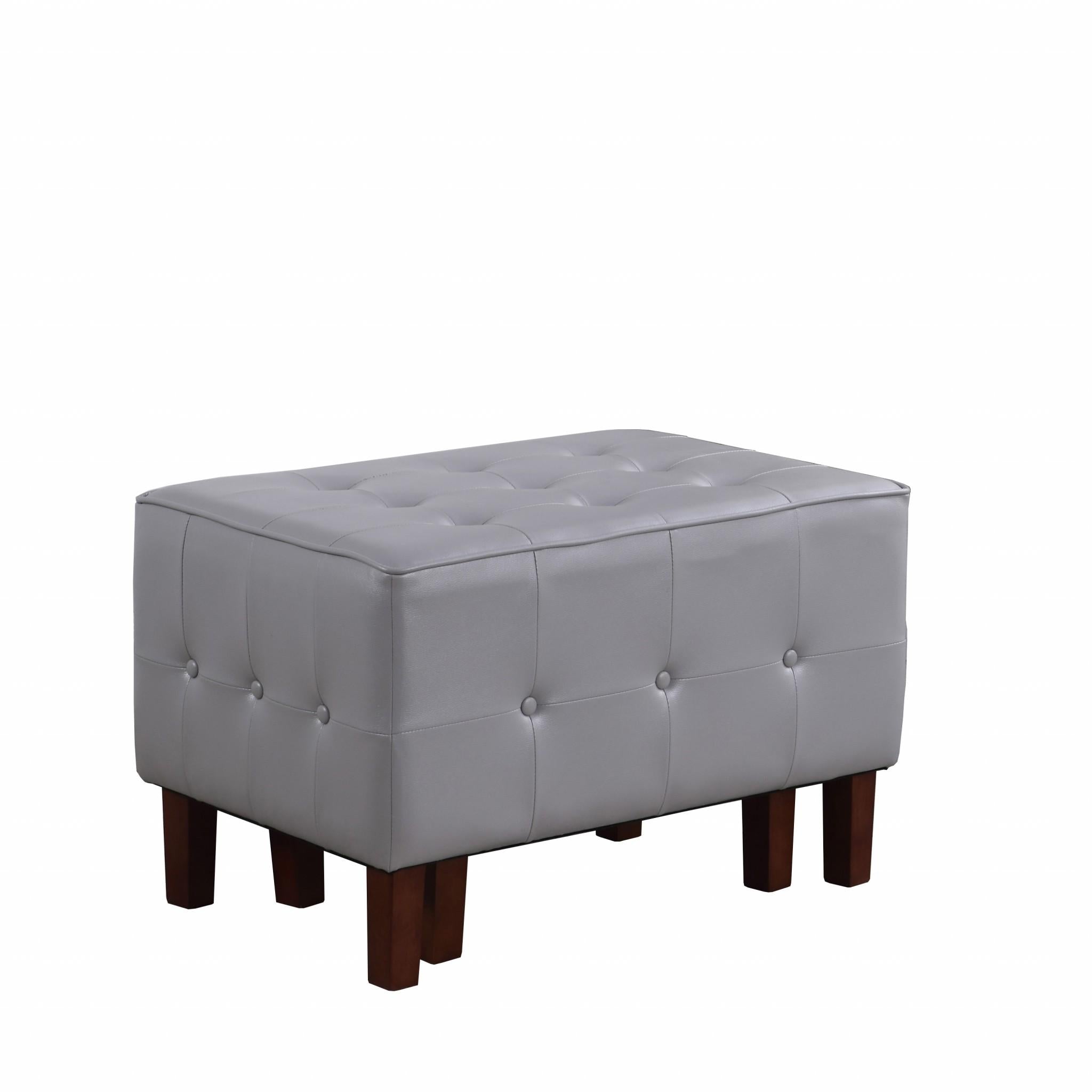 Set of Two Gray Faux Leather Tufted Stackable Ottomans