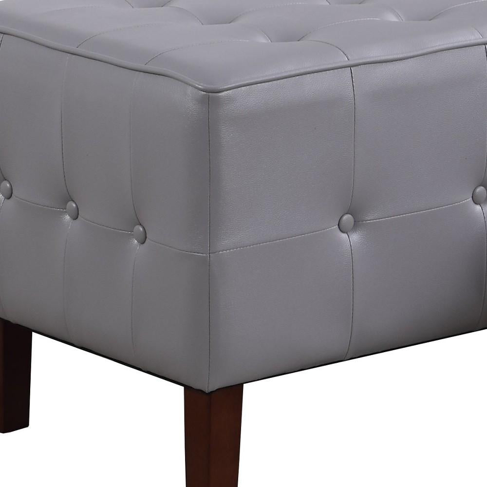 Set of Two Gray Faux Leather Tufted Stackable Ottomans