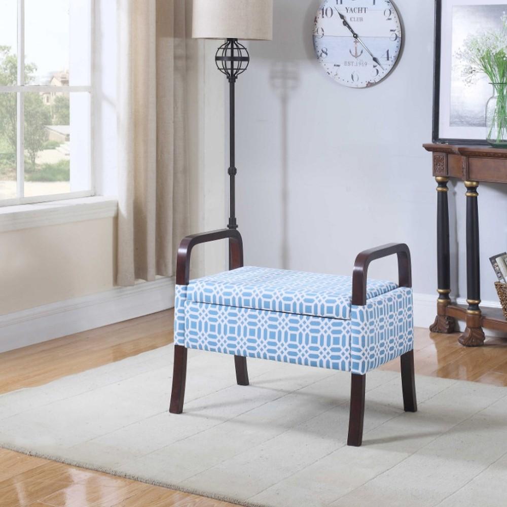 Blue and White Vanity Seat with Wooden Handles