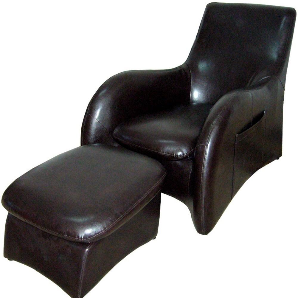 Lush Brown Leather Modern Armchair with Ottoman