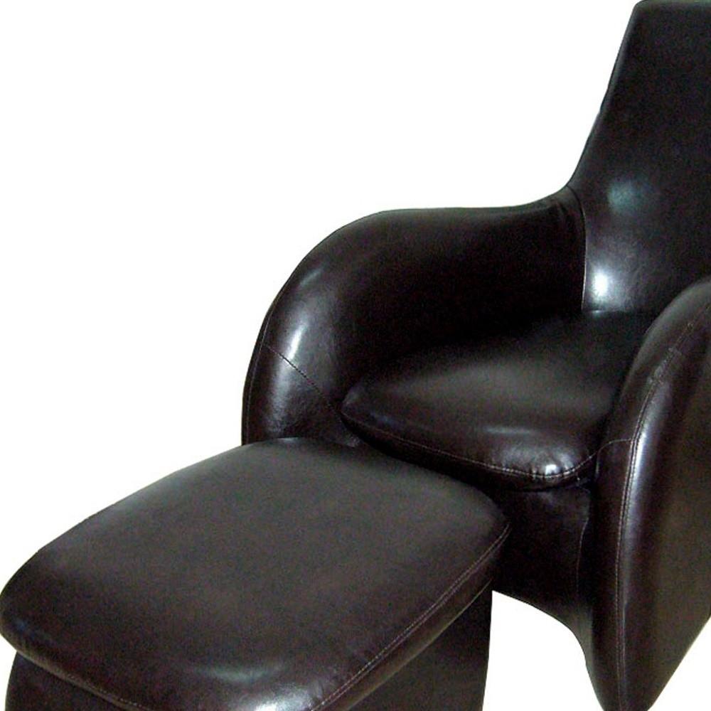 Lush Brown Leather Modern Armchair with Ottoman