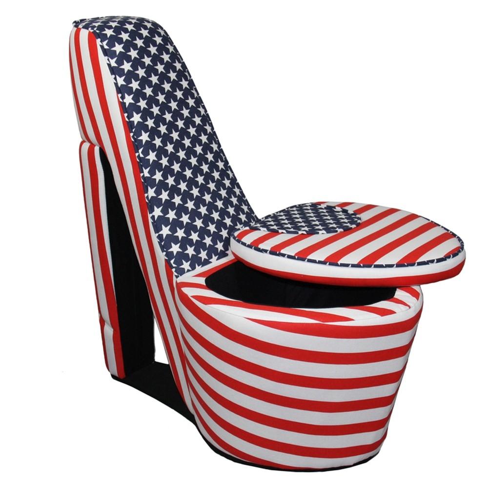 Red White and Blue Patriotic Print 3 High Heel Shoe Storage Chair